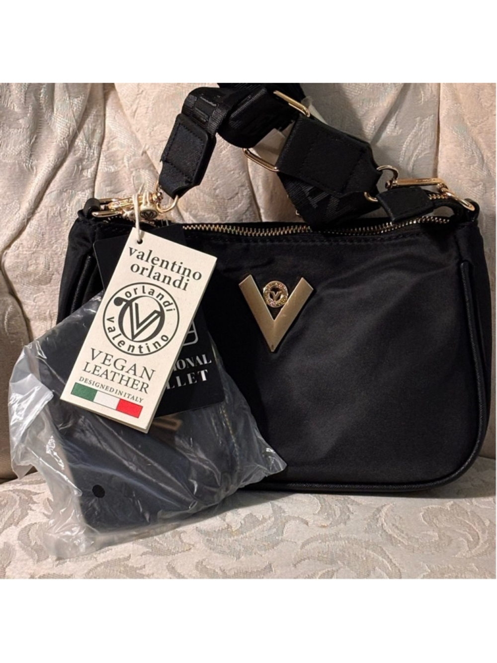 Valentino Orlandi Black Crossbody Bag and Matching Wallet New With Tags